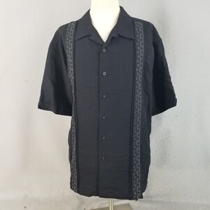 Cubavera Shirt Mens 2XT Black Guayabera Short Sleeve Embroidered Geometric Tall